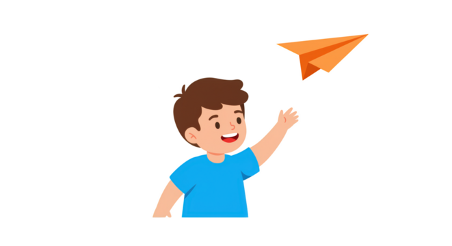 Happy Boy Playing with Paper Airplane illustration featuring play, cute, kid, flying, hobby, background concept design for modern