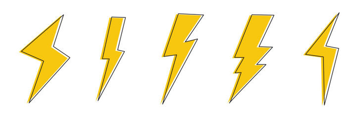 Vector electric lightning bolt logo set isolated on white background for electric power symbol