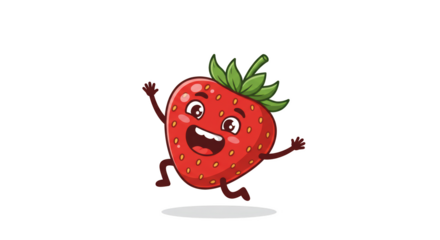 Happy Cartoon Strawberry Character Jumping Joyfully illustration featuring playful, happiness, character, jumping, expression, sweet concept design