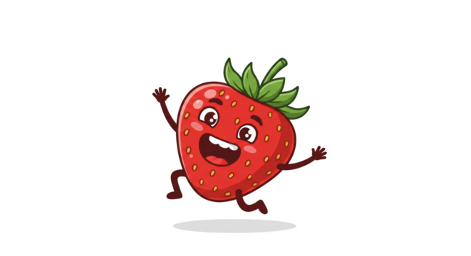Happy Cartoon Strawberry Character Jumping Joyfully illustration featuring playful, happiness, character, jumping, expression, sweet concept design