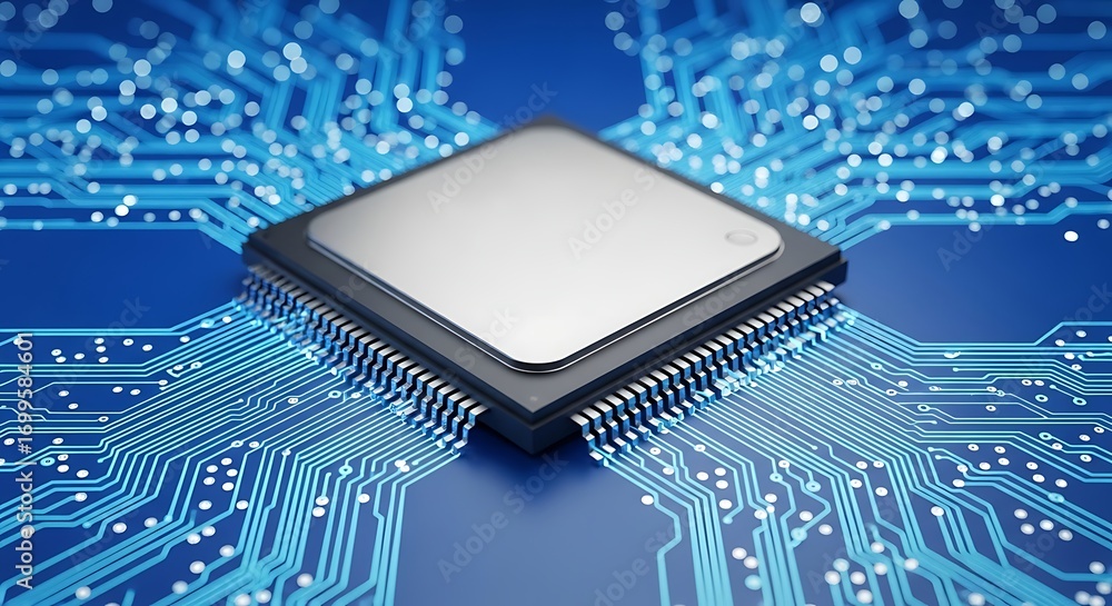 Poster advanced microprocessor central processing unit cpu on a detailed circuit board