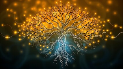 A classic tree of life diagram is unraveled and rewoven into a new, complex network of glowing light.