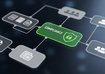 Digital compliance network flowchart secure data protection and regulatory adherence visualized