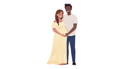 Happy Pregnant Couple Embracing Future Family illustration featuring cartoon, mother, man, flat design, baby, love concept design