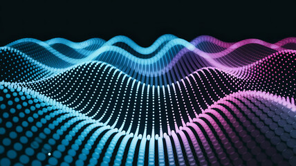 Abstract glowing digital wave pattern with blue and pink neon lights on a dark background