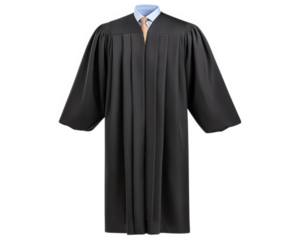 Black judge robe formal attire ceremonial clothing isolated on transparency background professional uniform classic design long sleeve elegant authority justice