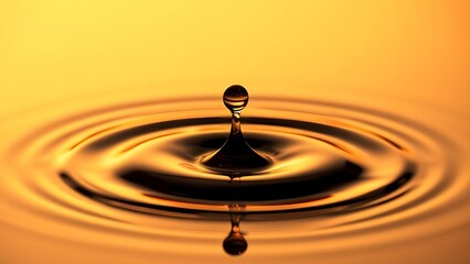 A droplet of a dark beverage creating a ripple, backlit with golden light.