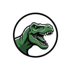 T- Rex Logo, Bold T-rex Roaring Circle Emblem, Clean Strokes, Green Colors