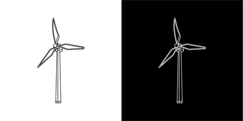 A minimalist illustration of a wind turbine, presented in two contrasting backgrounds.