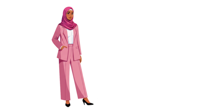 Muslim Businesswoman in Pink Suit and Hijab illustration featuring islamic, opportunity, graphic, suit, illustration, female concept design