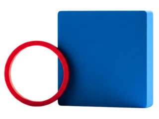 Red ring leaning against a blue square on a transparent background