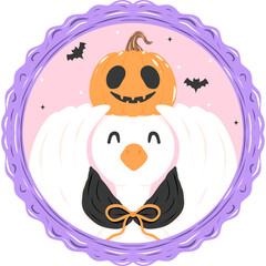 Obraz premium Spooky Halloween Goose Pumpkin Frame Clipart