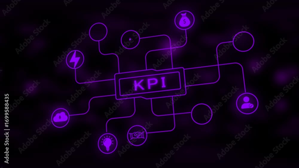 Aufkleber key performance indicator network diagram with purple neon lines and blurred background connection