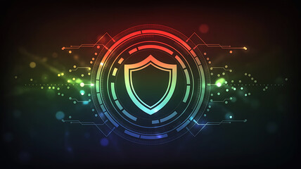 Digital shield icon with futuristic circuitry and glowing lights representing cybersecurity and data protection