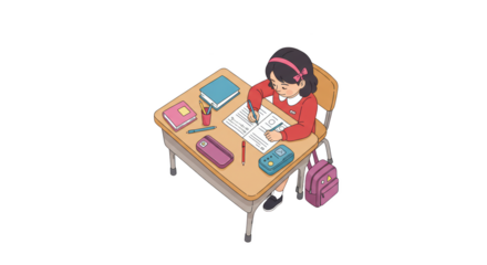 Schoolgirl Studying at Desk Cute Illustration illustration featuring girl, textbook, cartoon, writing, smart, desk