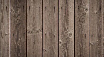 Obraz premium Weathered wooden planks arranged vertically Nails secure the planks showing wood grain and knots