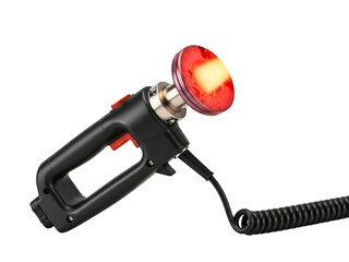 Portable infrared paint curing lamp with a black handle on a transparent background