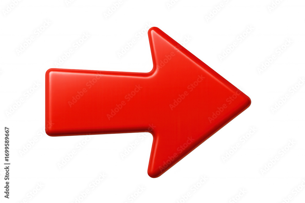 Poster Minimalist red directional arrow against transparent backdrop, signaling guidance and emphasizing key visual elements