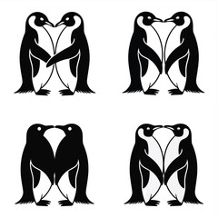 Obraz premium Cute Penguin Couple Vector Set in Black and White Romantic Hugging Bird Silhouettes for Valentine Cards, Eco Brand Packaging, Love Prints, Digital Assets & Wedding Invitations
