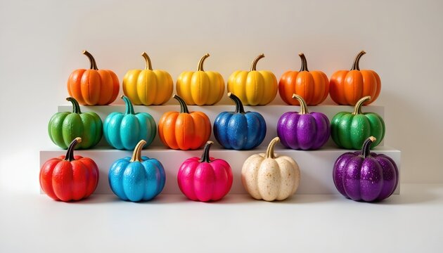 Vibrant Pumpkins with Glitter Spray Paint Arrangement
