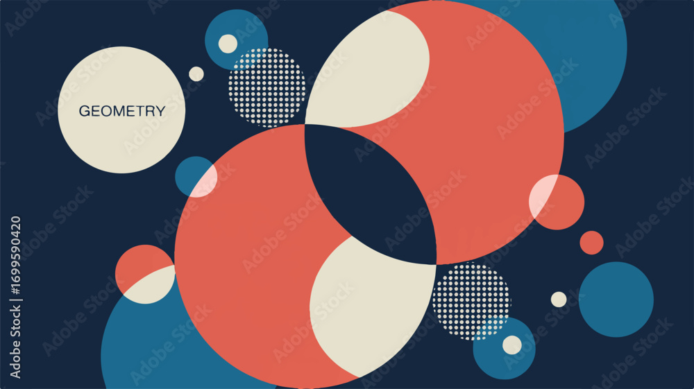 Poster vector art of abstract geometric design with overlapping circles on a dark blue background
