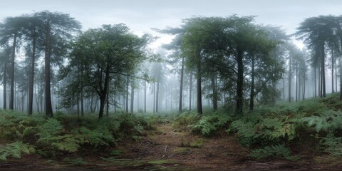 Fototapeta premium Misty forest panorama hdr nature scenic view
