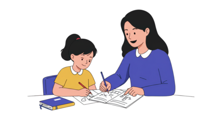 Teacher helping student with homework 3 illustration featuring help, drawing, concentration, skill, development, teacher concept design for modern