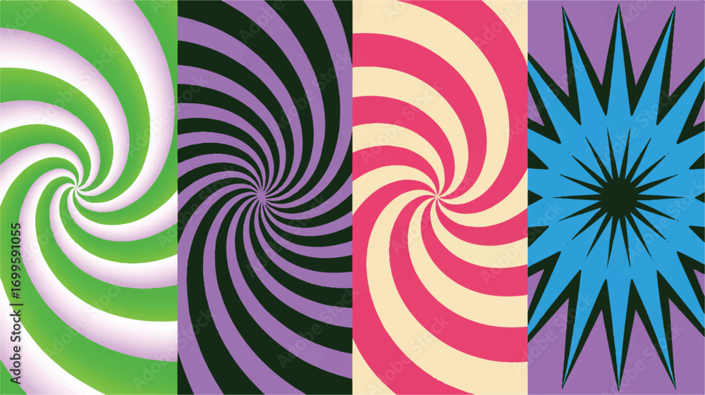 Poster vector art of colorful spiral pattern background with psychedelic and hypnotic swirl effect