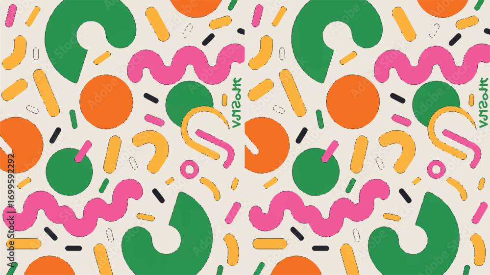 Aufkleber vector art of colorful abstract pattern with circles, squiggles, and lines on a