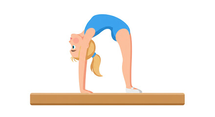 Young Gymnast Performing Backbend on Balance Beam illustration featuring activity, vector, position, balance beam, agility,