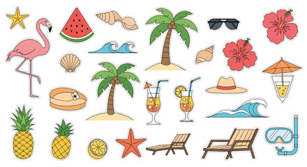 Obraz premium Tropical paradise collection vibrant summer vacation elements for relaxing getaway and beach fun