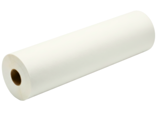 Large roll of white disposable paper for medical exam tables on a transparent background