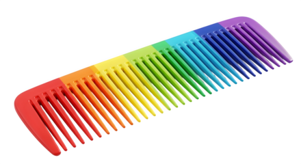 Rainbow colored comb isolated on transparent background for hair styling and grooming