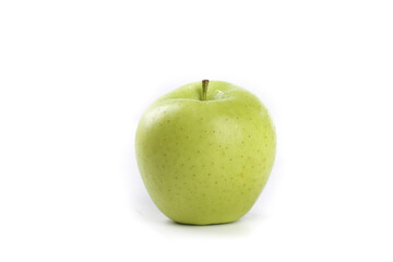 Fresh Green Freckled Apple from Dalian China - Sweet Wanglin Variety with Water Drops on White Background