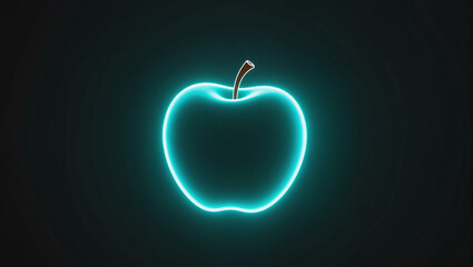 Glowing Neon Outline Apple Shape Isolated on Dark Background Illustration