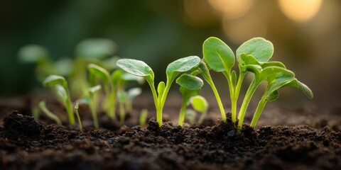 Fresh Green Sprouts Growing from Rich Soil with Natural Background for Gardening, Agriculture, and Environmental Themes