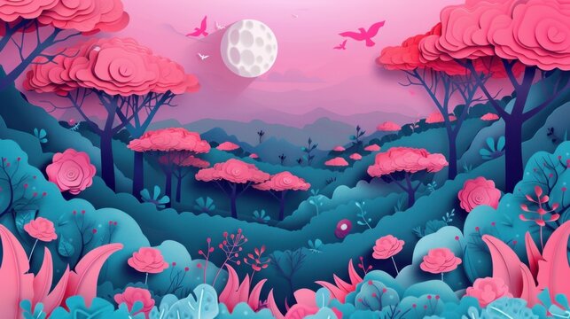 Vibrant Papercut Forest Depicting Parallax Effect