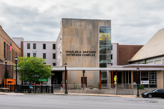 Utica, NY - Jul 8, 2025: View of Charles A. Gaetano Veterans Complex, provides housing and services to veterans and their families. It is operated by the Central New York Veterans' Outreach Center