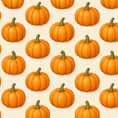 A seamless pumpkin pattern illustration background with pale surface