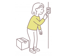 黄色い服の女性と宅配便 荷物受け取りのイラスト