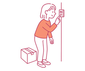 Fototapeta premium 宅配便の荷物を受け取る赤い服の女性イラスト