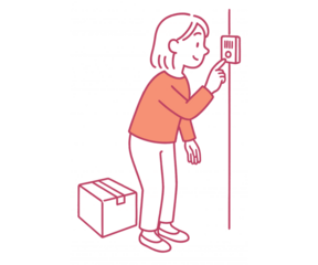 宅配便の荷物を受け取る赤い服の女性イラスト