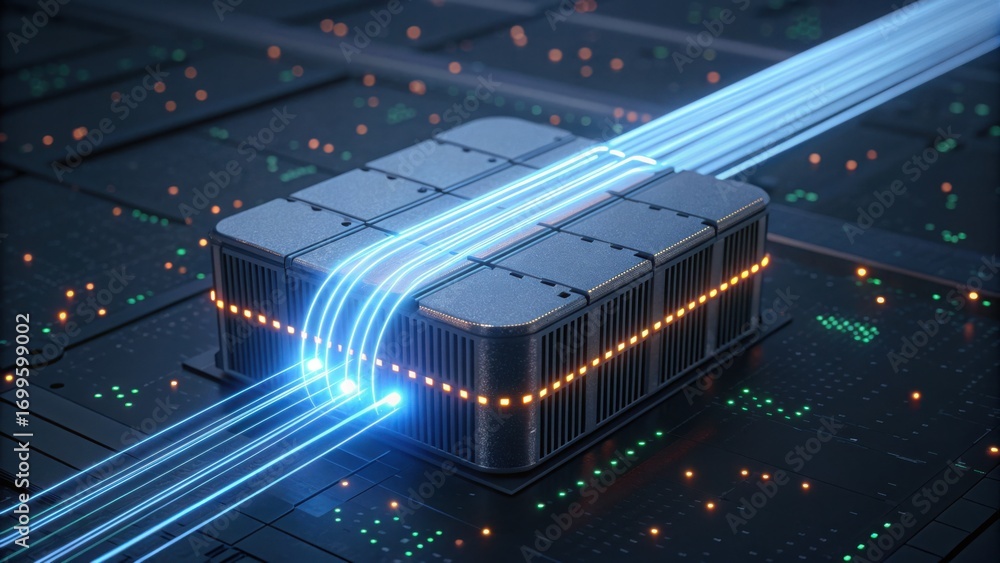 Aufkleber modern cloud storage node with data transfer in futuristic network