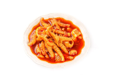 Spicy Pickled Chicken Feet in Red Chili Sauce Traditional Asian Food Delicacy
