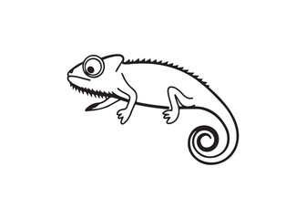Modern chameleon vector design with curled coiled tail silhouette art.