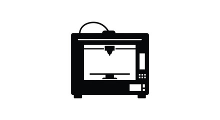 a modern black three dimensional printer icon illustration