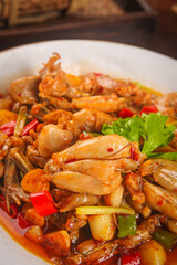 Chinese Dry Pot Chicken Stir-Fry with Vegetables and Peppers Traditional Sichuan Cuisine