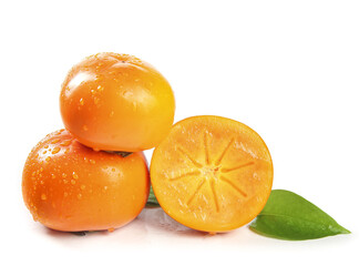 Fresh Shanxi Persimmons with Water Droplets - Crisp Orange Fruit Detail Close-up