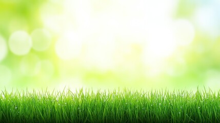 Obraz premium Vibrant Dew-Kissed Grass Blades Against a Soft-Focus Green Background