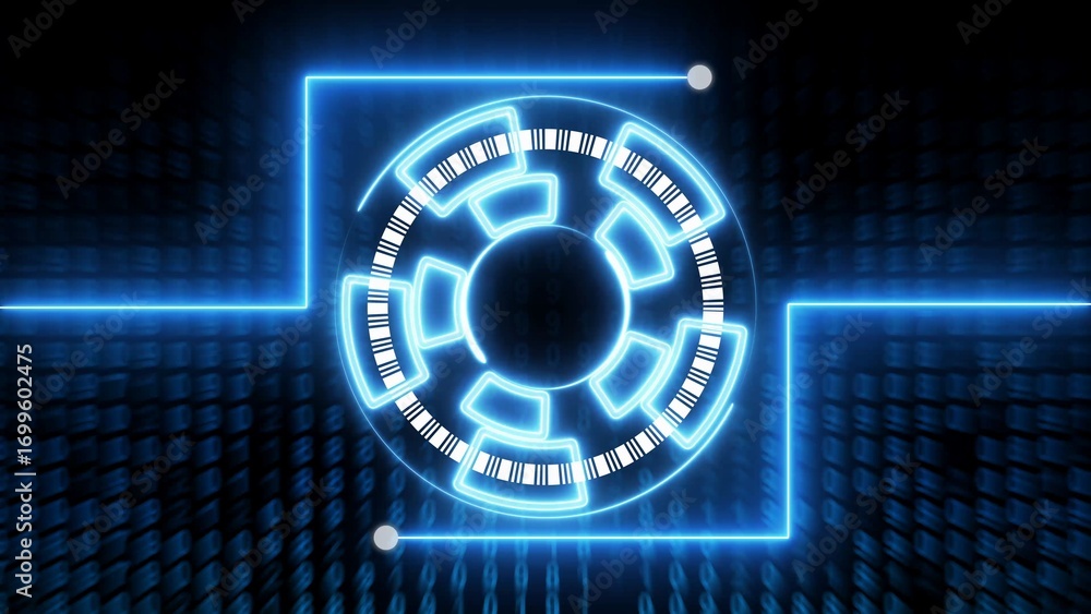 Poster Blue Neon Futuristic Circular Interface with Binary Code Background abstract computer